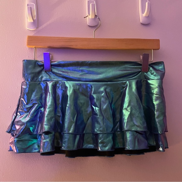 Metallic Teal Ruffled Rave Skirt - Picture 2 of 3